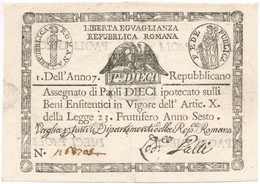 Olasz államok / Római Köztársaság / Francia Megszállás 1798. (Dell'Anno 7) 10P Assignata, Vízjeles Papíron, Névérték Nég - Ohne Zuordnung