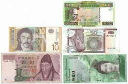 Vegyes 5db-os Papírpénz Tétel, Közte Dél-koreai, Szerb, Venezuelai, Burundi és Guineai Bankjegyek T:I-III
Mixed 5pcs Of  - Sin Clasificación