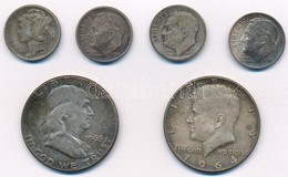 Amerikai Egyesült Államok 1945-1961. 1d Ag (4xklf) + 1963. 1/2$ Ag 'Franklin' + 1964. 1/2$ Ag 'Kennedy' T:2-3 Patina
USA - Sin Clasificación