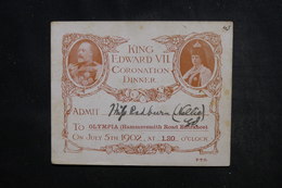 ROYAUME UNI - Carte D'invitation Nominative Au Diner De La Coronation Du King Edouard VII En 1902 - L 51676 - Collections
