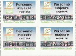 Taxe Piscicole ( CPMA ) Personne MAJEURE 2013 - Bloc De 4 Timbres Vierges - Fischerei