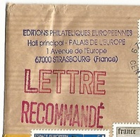 LE 21 - 7 - 1998 CONSEIL DE L'EUROPE STRASBOURG EDITIONS PHILATÉLIQUES LETTRE RECOMMANDER OBLITÉRÉ PHOSPHORESCENT - Lettres & Documents