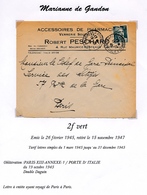 Enveloppe En-Tête "Accessoires De Pharmacie Verrerie Soufflée PESCHARD" - Affr 2F Gandon - IVRY (Seine) 19/10/1944 - Autres & Non Classés