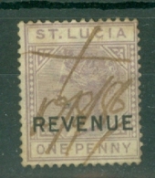 St Lucia: 1884   QV 'REVENUE' OVPT   BF12    1d   Used - St.Lucia (...-1978)