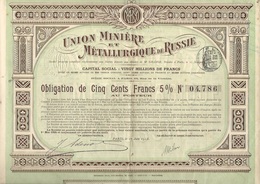 UNION MINIERE ET METALLURGIQUE DE RUSSIE-OBLIGATION DE 500 FRS 5% - ANNEE 1913 - Industrial