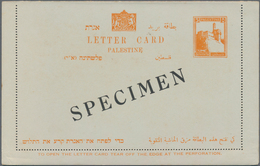 Palästina: 1927, 4 M, 7 M, 8 M Postal Stationery Card + 5 M Letter Card All With Overprint "SPECIMEN - Palestine