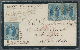 Queensland: 1864, 2 Pence Blau Gezähnt 13, Drei Exemplare Auf Kleinformatigem Zier-Trauerbrief Aus D - Cartas & Documentos