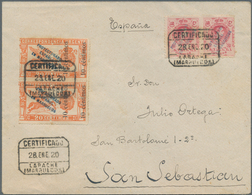 Spanisch-Marokko: 1920, Registered Express Letter From LARACHE Franked With 40 Cs. Alfons XIII Impri - Maroc Espagnol