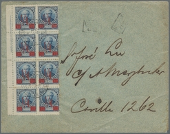 Argentinien: 1890, 1/4 A.12c Blau Mit Rotem Aufdruck Als 8ter Block Mit Linken Bogenrand Und Mit Kom - Other & Unclassified