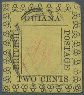 Britisch-Guyana: 1862, Freimarke 2 Cents Schwarz Auf Gelb Mit Linieneinfassung III Entwertet Mit Ova - Guyana Britannica (...-1966)