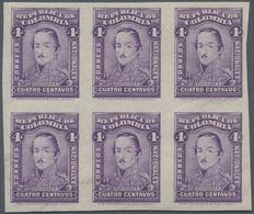 Kolumbien: 1917, 4 C Violet Imperforated In Block Of Six, Mint Never Hinged - Colombia