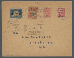 Estland: 1920, R-Brief Aus Tallinn (Reval) Nach Linköping/Schweden Mit Überdruckausgaben Freimarken - Estland