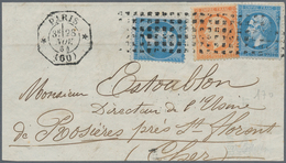 Frankreich: 1864, Napoleon Empire Dentelé 20c Blue X 2 And 40c Orange On COVER FRONT (80c Tariff) Ti - Gebraucht