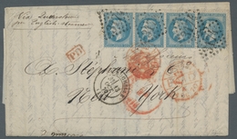 Frankreich: 1870, 20 Cent Napoleon III. Gezähnt Als Viererstreifen Auf Brief Von La Rochelle Nach Ne - Gebraucht