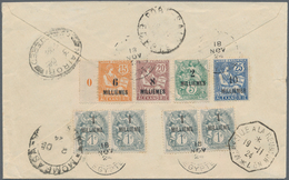 Französische Post In Ägypten - Alexandria: 1924, 5-color Franking With 8 Surcharged Stamps From 1 M - Sonstige & Ohne Zuordnung