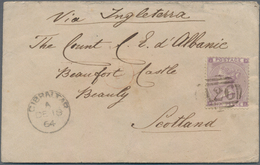Gibraltar: 1864, Envelope Franked With 6 D Lilac Cancelled By The "A26" Obliterator With Cds "GIBRAL - Gibilterra