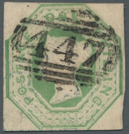 Großbritannien: 1847, Queen Victoria Embossed, One Shilling Pale Green, Cut-square Stamp With Numera - Sonstige & Ohne Zuordnung