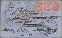 Großbritannien: 1856, 4c Carmine-red In Stripe Of Three Cancelled With "W.C. 9" On Cover From London - Other & Unclassified