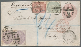 Großbritannien: 1880, Four-colour Franking Consisting Of Postage Stamps, Postal Stationary Cover And - Sonstige & Ohne Zuordnung