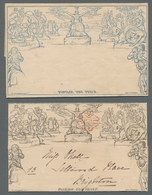 Großbritannien - Ganzsachen: 1840, The Two Mulready Envelopes. Included Is The One Penny Black, Used - 1840 Mulready-Umschläge