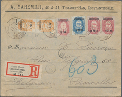 Russische Post In Der Levante - Staatspost: 1909, 5 Para Orange Pair, 20 Para Karmin And 1 Pia. On R - Turkish Empire