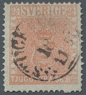 Schweden: 1855, "24 Sk. Matt Red", Central STOCKHOLM 18 11 1857 Stamped Value With Delicate Corner M - Usados