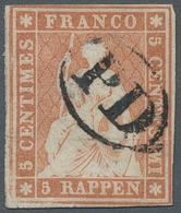 Schweiz: 1854, "5 Rp. Rotbraun, 1. Auflage", Farbfrischer Wert Mit Klarem Ovalstempel PD, Teils Etwa - Used Stamps