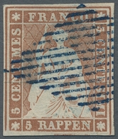 Schweiz: 1854, "5 Rp. Braun, Münchner Druck, 3. Periode", Farbfrischer Wert Mit Klarer Raute Und All - Used Stamps