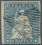 Schweiz: 1854, "10 Rp. Mittelblau, Münchner Druck, 3. Periode", Farbfrischer Wert Vom Linken Rand Mi - Used Stamps