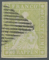 Schweiz: 1854, "40 Rp. Blassgelbgrün, 1. Auflage", Farbfrischer Wert Mit Alsseits Vollen/breiten Rän - Usados