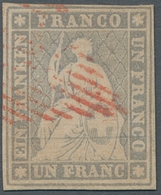 Schweiz: 1855, "1 Fr. Violettgrau, Berner Druck", Farbfrischer Wert Mit Seltener Entwertung Mit Rote - Used Stamps