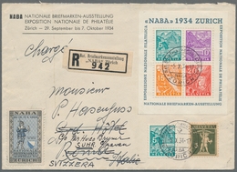 Schweiz: 1934, "NABA-Block", Block In Originalgröße Mit Zusatzfrankatur Auf R-Brief Mit SST Der Auss - Used Stamps