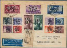 Triest - Zone A: 1947, Multicolor Franking With 13 Different Stamps, Comprising 10 Definitive Stamps - Poststempel
