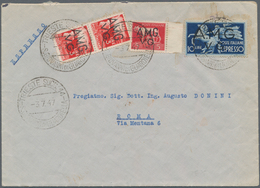 Triest - Zone A: 1947, 2 X 3 L Red, 5 L Carmine And 10 L Dark Blue Express Stamp, Mixed Franking On - Marcophilia