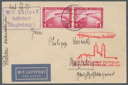 Zeppelinpost Deutschland: 1931, Landungsfahrt Magdeburg, 1 M Rot, Bordpost Vom 7.6.31, 2x Als Mef Au - Correo Aéreo & Zeppelin