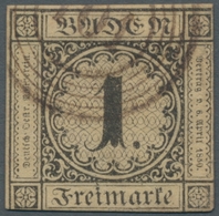 Baden - Marken Und Briefe: 1851, 1 Kr. Schwarz Auf Sämisch (graugelb), Zweiseitig Vollrandiges Stück - Sonstige & Ohne Zuordnung