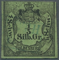 Oldenburg - Marken Und Briefe: 1852, 1/3 Silbergroschen Entwertet Mit Blauem Ra2 "Elsfleth". Die Mar - Oldenburg