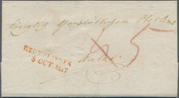 Württemberg - Vorphilatelie: 1817, "REUTTLINGEN" Roter L2 Auf Kompl. Faltbrief Nach Aalen, Feuser 29 - Prephilately