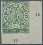 Norddeutscher Bund - Marken Und Briefe: 1868, 1/3 Gr. Grün, Ungebrauchtes, Ungezähntes Unteres Eckra - Sonstige & Ohne Zuordnung