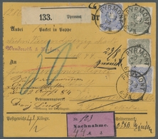 Deutsches Reich - Pfennig: 1884, Nachnahme-Paketkarte Im "Wechselverkehr" Von Pyrmont Nach Sulz Am N - Storia Postale