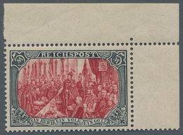 Deutsches Reich - Germania: 1900, "5 Mark Reichspost In Type II", Eckrandwert Oben Rechts Mit Falzre - Unused Stamps
