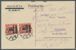 Deutsches Reich - Inflation: 1923, 5 Mrd A. 10 Mio Zinnober, Durchstochen Als Paar Auf Fernpostkarte - Used Stamps