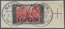 Deutsche Post In Marokko: 1905, 6 P 25 C Auf 5 M, Randstück Mit Passerkreuz, 2x Sauber Gest. MAZAGAN - Marocco (uffici)