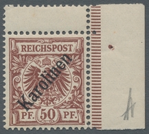 Deutsche Kolonien - Karolinen: 1899, 50 Pf, Diagonaler Aufdruck, Postfrisches Eckrandstück Mit Anhg. - Isole Caroline