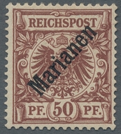 Deutsche Kolonien - Marianen: 1899, 50 Pf Rötlichbraun, Diagonaler Aufdruck, Postfrisches Gut Gezähn - Marianen