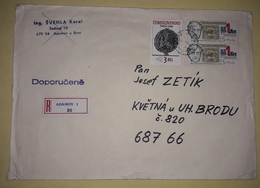 Letter - Stamp Pražsky Hrad / Postmark Adamov, 1990., Czechoslovakia, Registrated Letter - Altri & Non Classificati