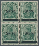 Deutsche Abstimmungsgebiete: Saargebiet: 1920, "5 Pfg. Germania/Sarre", Viererblock Von Plattenzusta - Covers & Documents