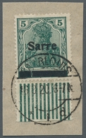 Deutsche Abstimmungsgebiete: Saargebiet: 1920, "5 Pfg. Germania/Sarre Mit PLF C", Unterrandwert Im W - Cartas & Documentos