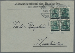 Deutsche Abstimmungsgebiete: Saargebiet: 1920, "5 Pfg. Germania/Sarre Dunkelgrün Mit PLF C", Zwei We - Briefe U. Dokumente