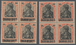 Deutsche Abstimmungsgebiete: Saargebiet: 1920, 30 Pf. Germania, Zwei 4er. Blöcke, Platten U. Walzend - Briefe U. Dokumente